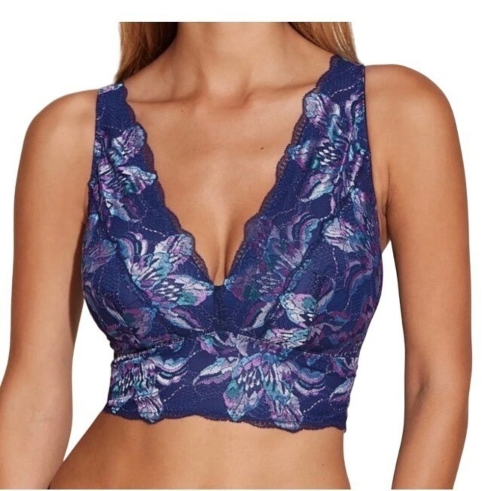 Cosabella Paradiso Curvy Plungie Bra Navy Rani Pink Floral Lace Bralette Large